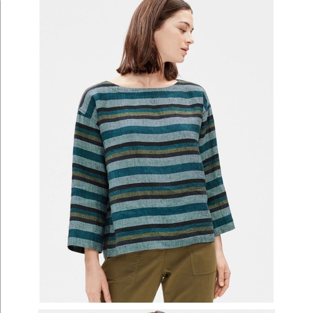Eileen Fisher Organic Linen Striped Box-Top size 20